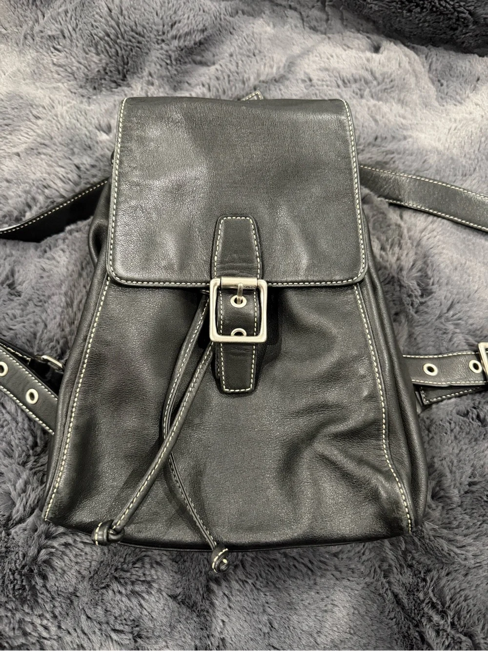 Coach Leather Backpack with Silver Buckle